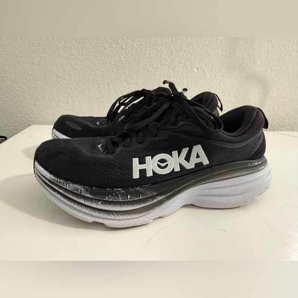 Hoka Bondi 8 Black and White Athletic Shoes - Picture 3 of 9